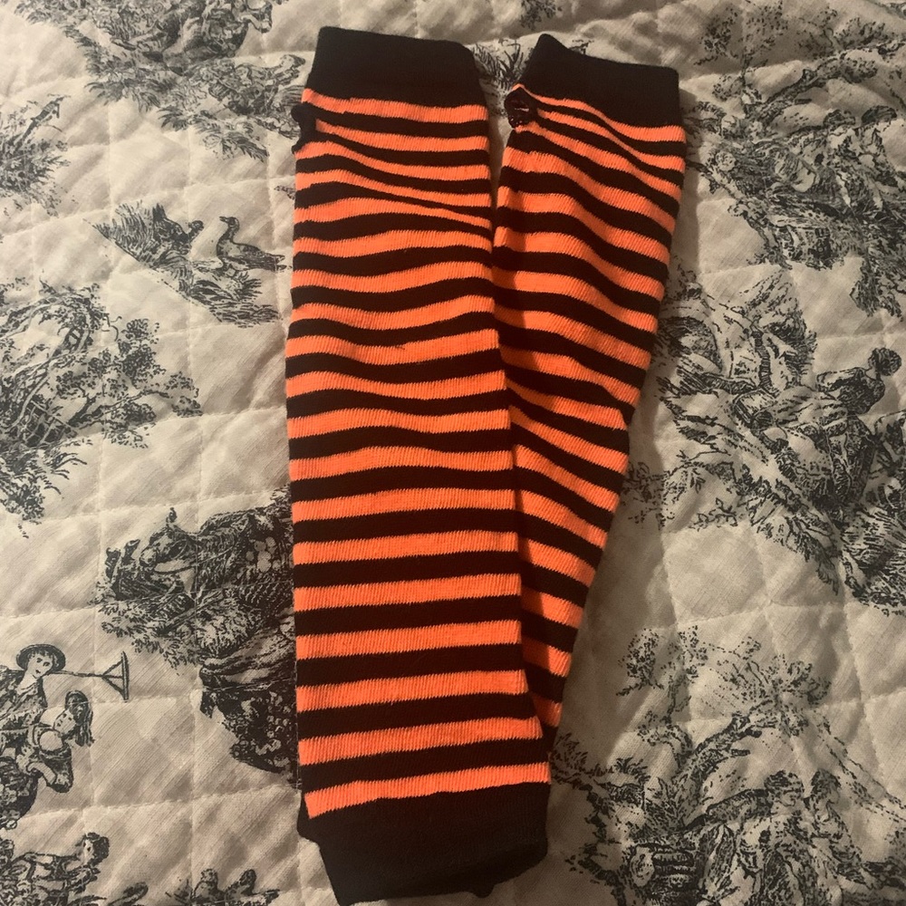 🥰EUC Orange-and-Black Striped Arm Warmers/Fingerless Gloves